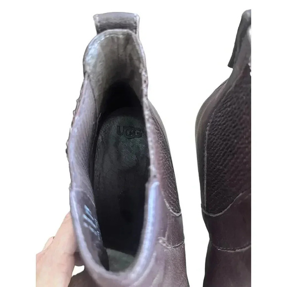 UGG Australia Women's Brown Leather Cobie Round Toe Heel Bootie Size 9.5 - Picture 3 of 10